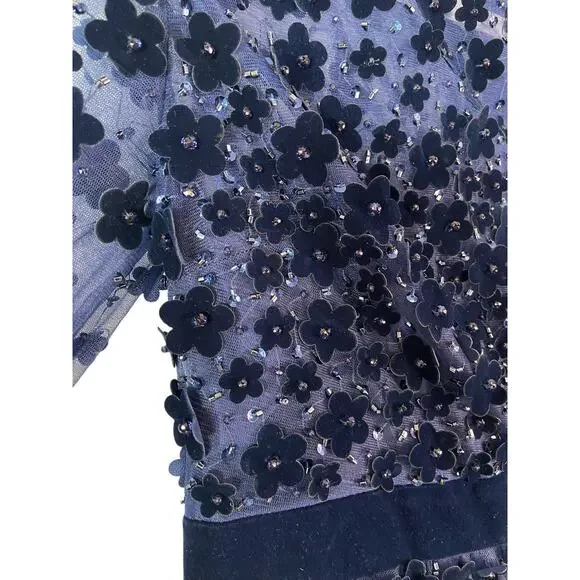 Mac Duggal Velvet Embellished Illusion High Neck 67007 Dress Midnight Size 8 - Picture 7 of 15